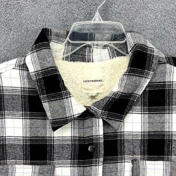Lucky Brand Jacket Womens XL White Black Buffalo Plaid‎ Fleece Flannel - Picture 4 of 16